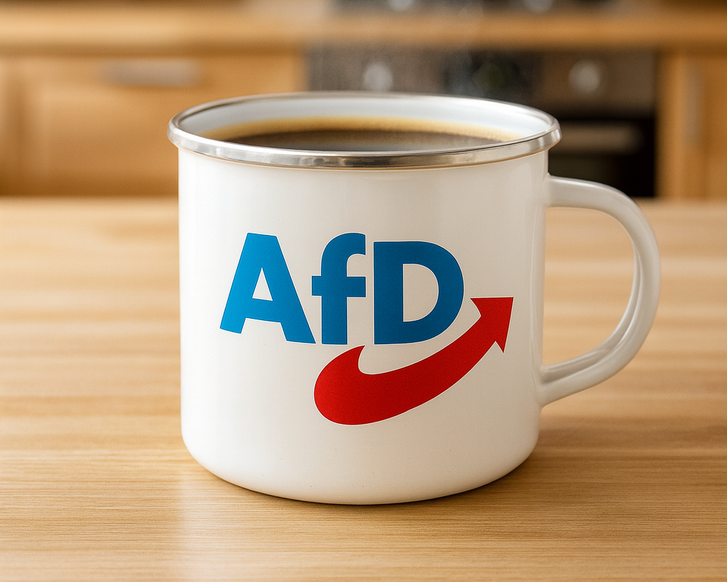 AfD Emaille Tasse Motiv 1