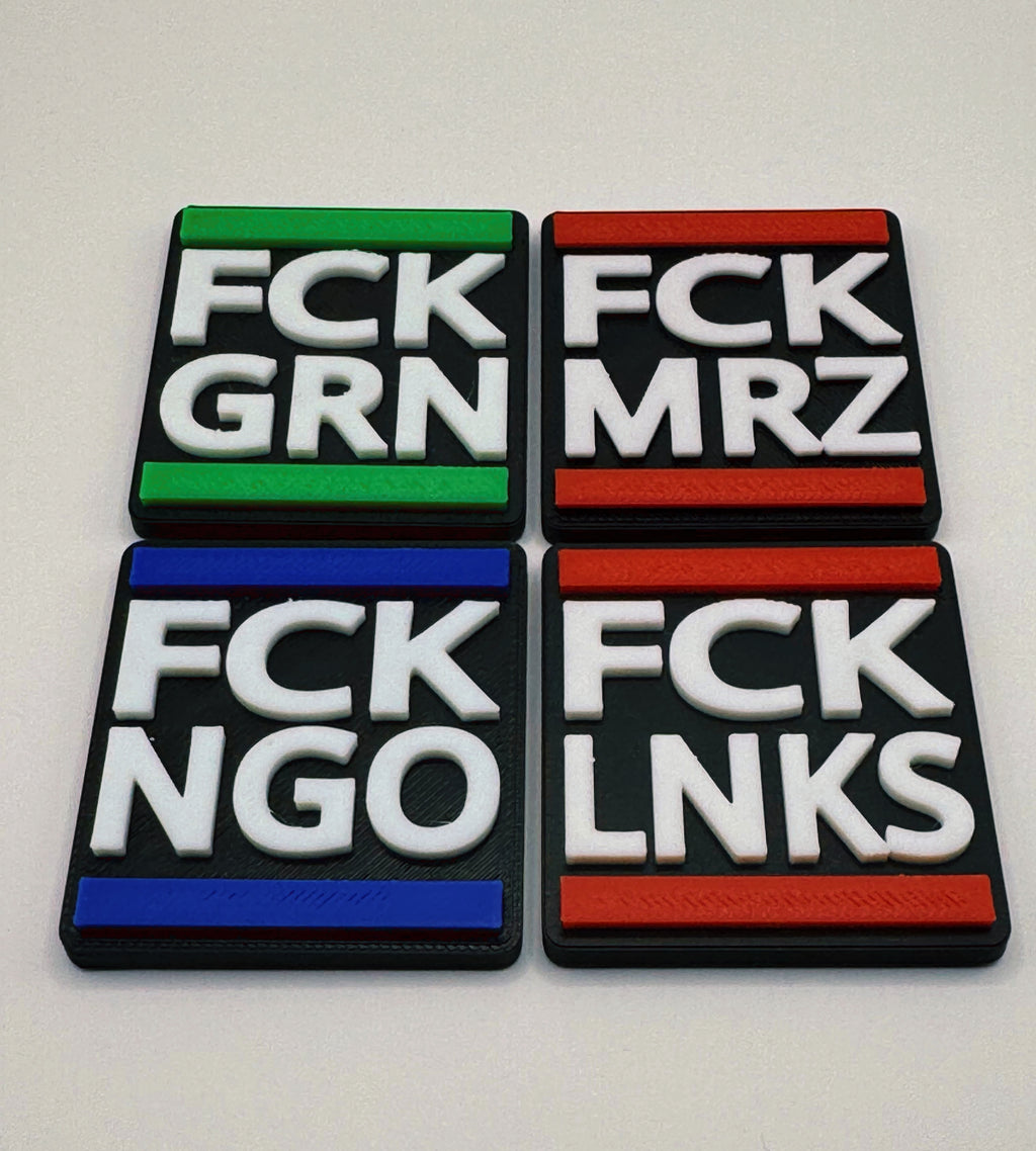 4er Set Kühlschrankmagnete „FCK GRN / FCK MRZ / FCK NGO / FCK LNKS“ – 3D Optik – Handmade in Germany